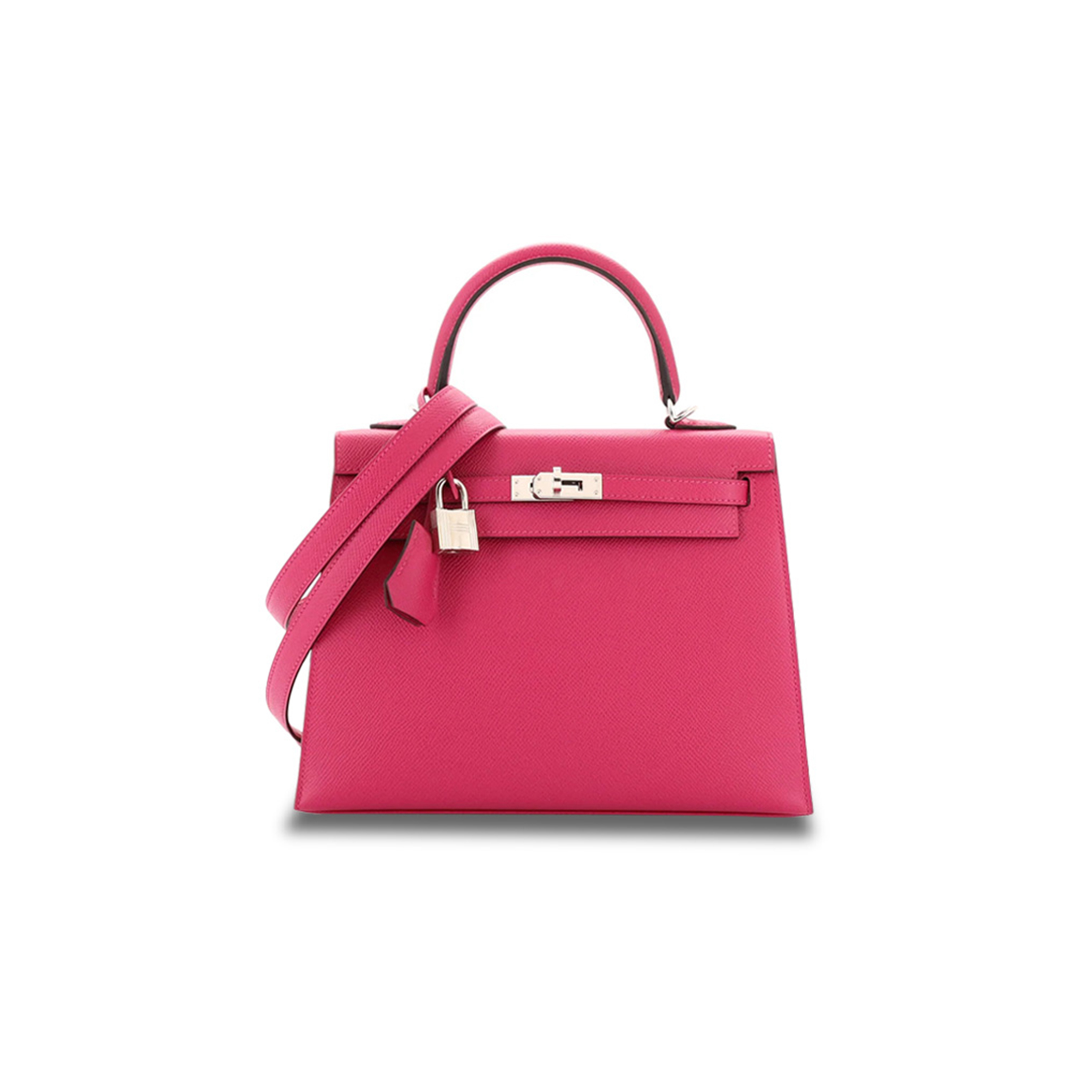 HERMÈS KELLY HANDBAG ROSE POURPRE EPSOM WITH PALLADIUM HARDWARE 25 (25*17*7cm)